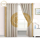 2 Pieces Premium splendid velvet curtain Panels & 2 Belts (Beige/Golden)